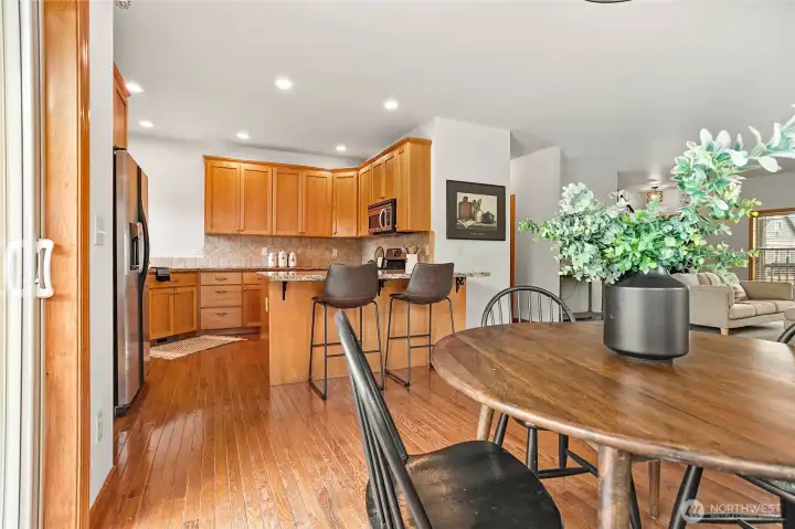 Enjoy casual breakfasts or holiday dinners in the bright dining space overlooking the backyard.