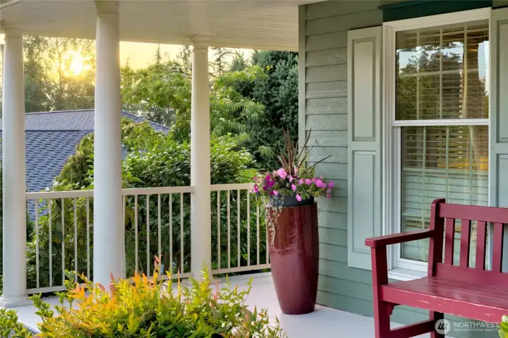The front porch wraps around the west side as well. The front porch wraps around the west side as well.