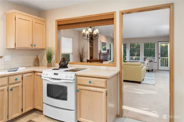 Kitchen opens to living room