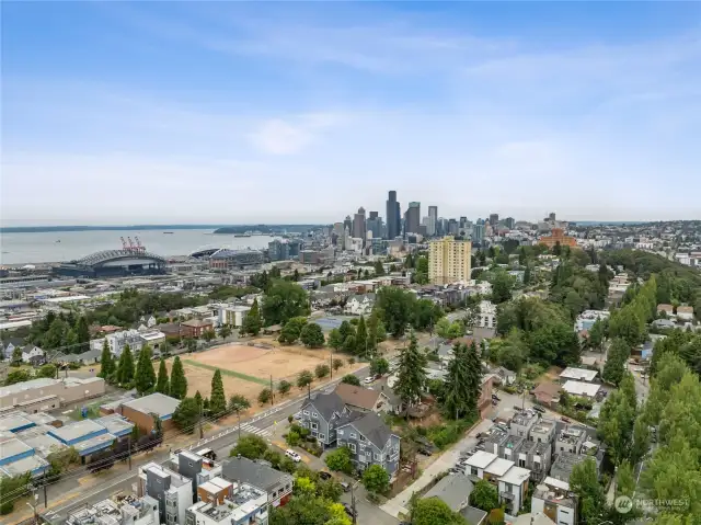 Proximity to downtown, stadiums, and more! View to the northwest. Home in foreground center.