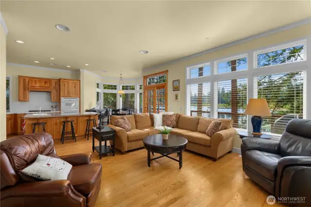 French doors lead to spacious deck for outdoor entertaining