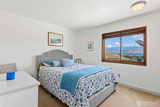 2nd bedroom with a view of the mountains and river valley below