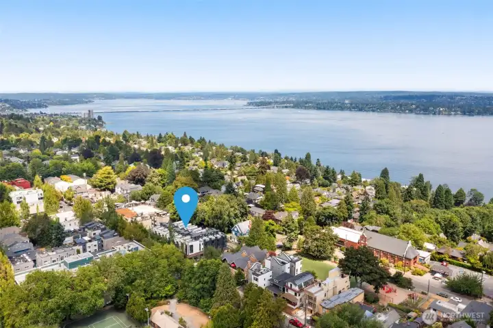 Overlook scenic streets and the sparkling waters of Lake Washington.
