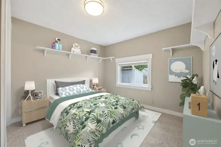 Bedroom #2 also off the living room. Virtually staged