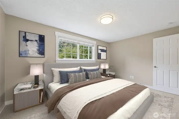 Super spacious primary bedroom. Virtually staged.