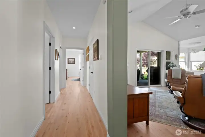 This home features wide hallways and wide doors.