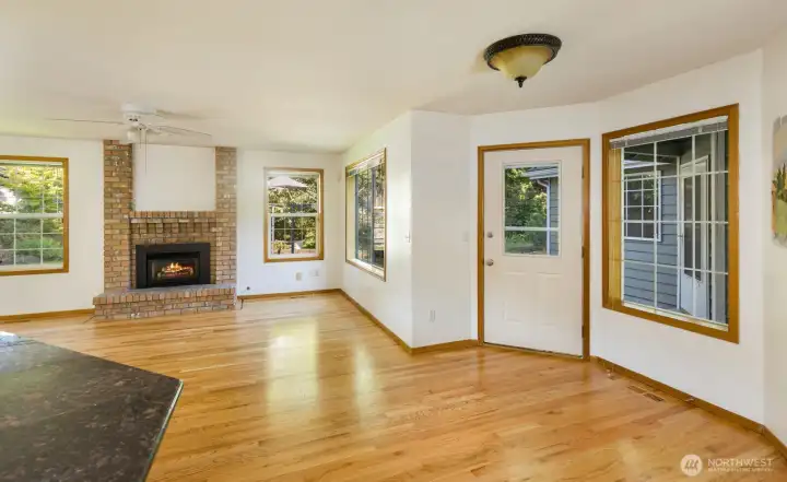 Looking into family room from kitchen.