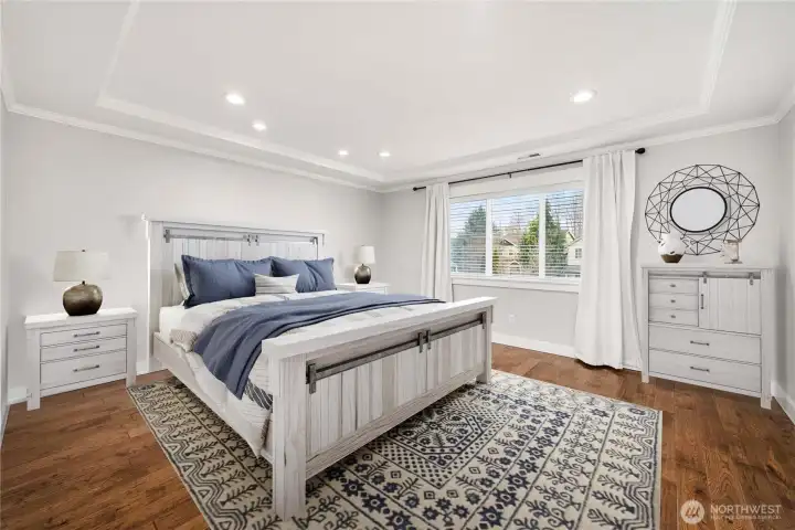 Virtually staged primary bedroom