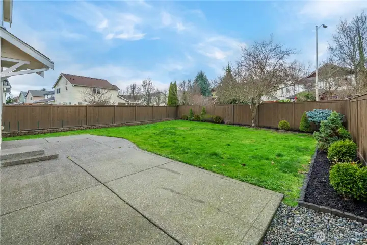Large patio in backyard
