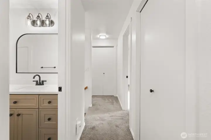 Upstairs hallway with closet storage