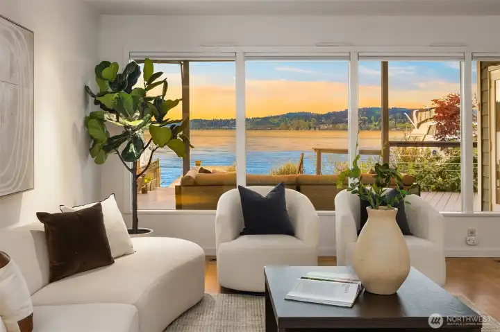 A cozy, light-filled interior ideal for watching all lake activity from the comfort of your home.
