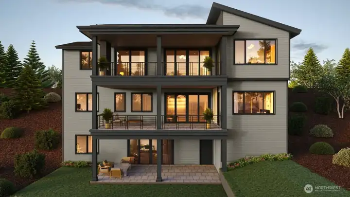 Rear rendering of home as permitted - outdoor living off every level Rear rendering of home as permitted - outdoor living off every level
