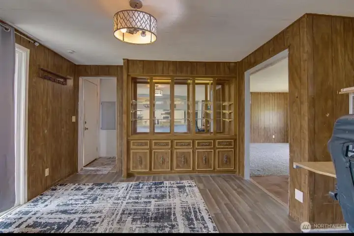 Charming built-in china hutch with glass showcase.