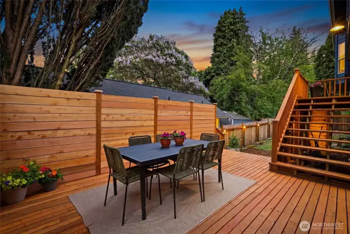 Private deck at the main entrance is great for entertaining.