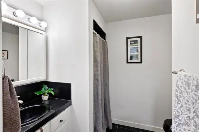3/4 bath guest bath on the main floor.