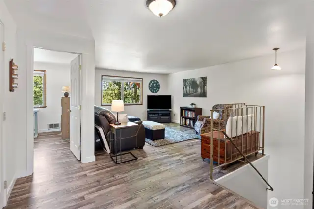 Family room with a partial view of the bay.