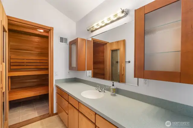 The hall bathroom includes it's own sauna!