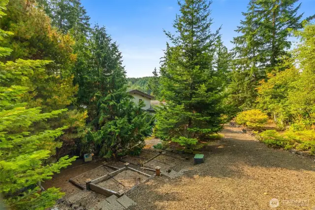This is the landscaped path leading down from the shop to the home.