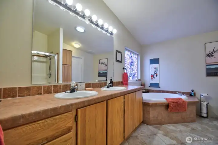 Five piece primary bathroom suite.