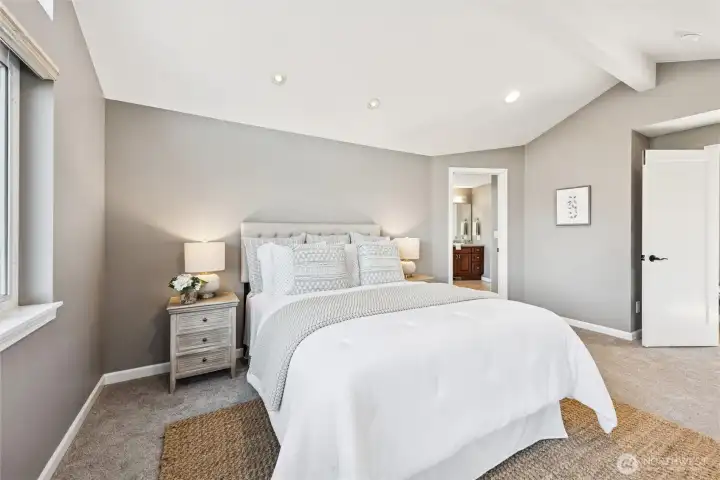 On the other side of the room is the entrance to the 5 piece spa bath.