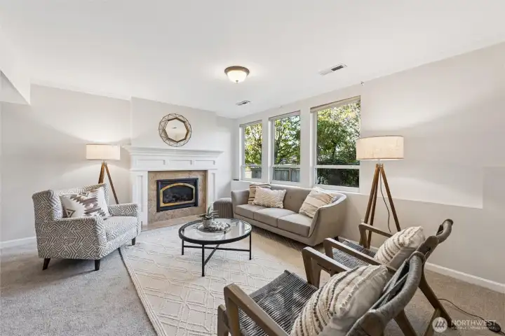 Downstairs is the large family room with gas fireplace...
