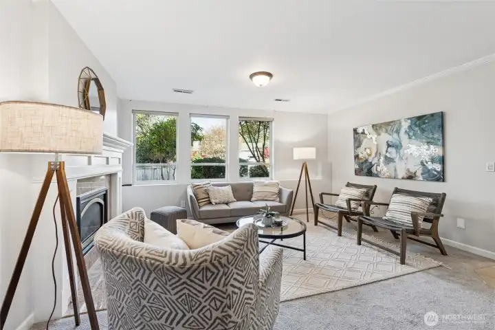 ...windows looking out on the front yard and...