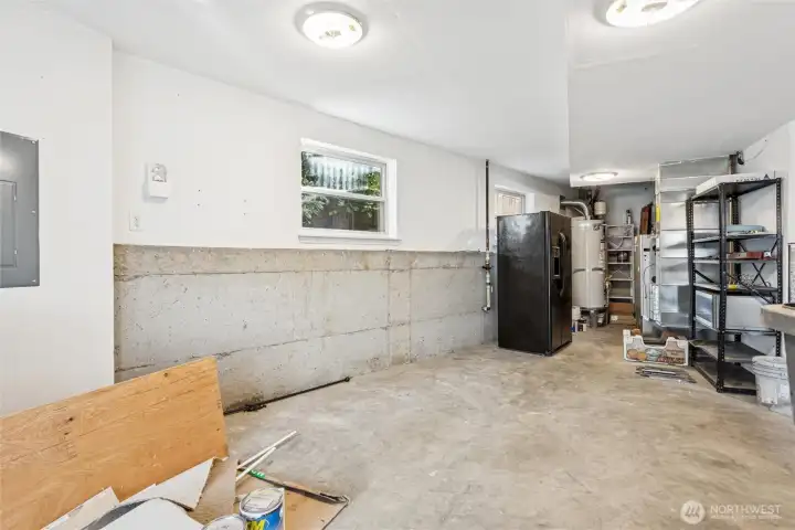 Garage additional storage space has French doors that exit to the front yard.