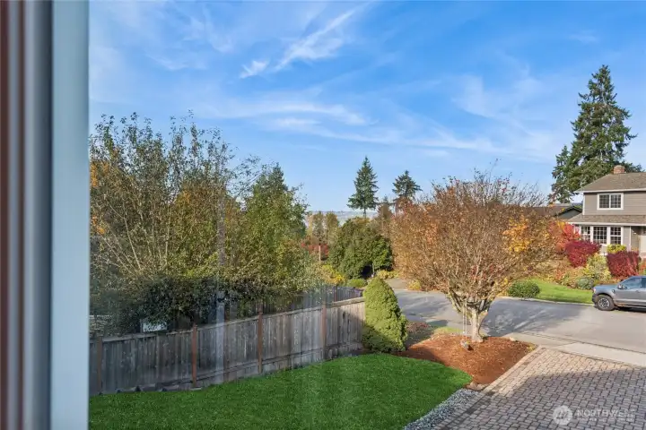 Filtered distant Lake Washington views on a sunny fall day.