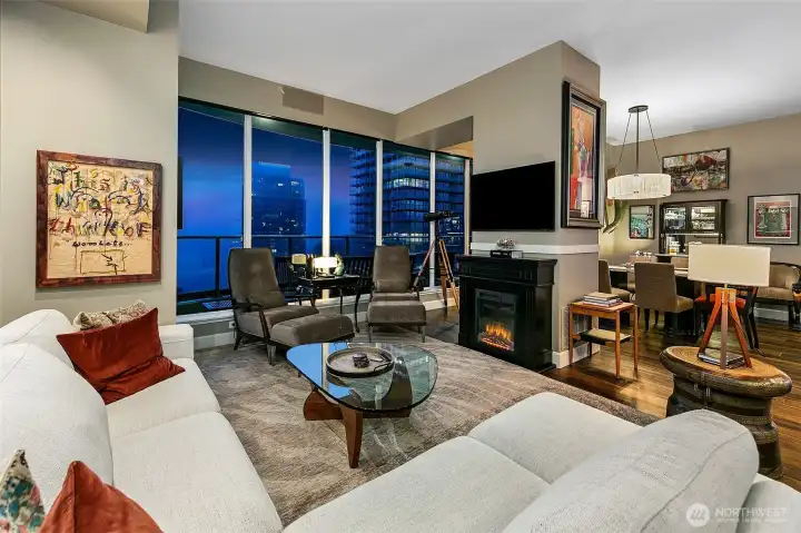 thoughtful design added electric fireplace- plumbed for gas fireplace as well