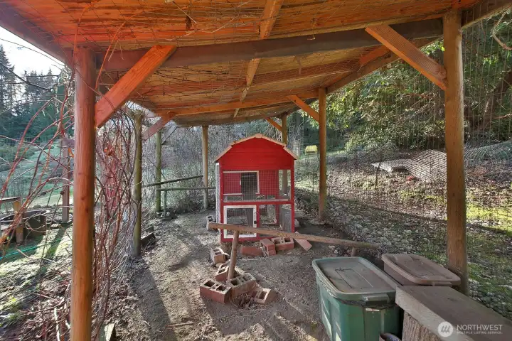 Fenced n garden area and chicken coop