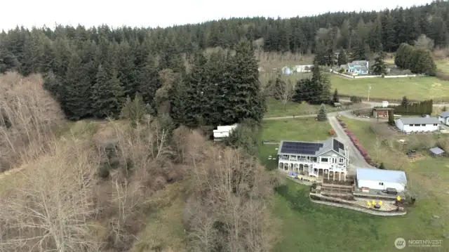 Cottage and large neighbor's house.