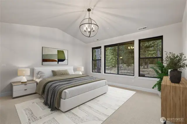 Primary Bedroom w/on-suite. Virtually staged photo.
