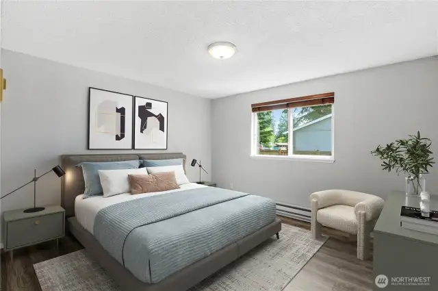 Virtually staged. Primary bedroom.
