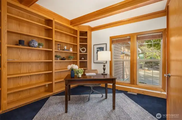 Located off the entrance foyer is the library/office.