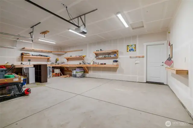 3 car garage with custom workbench