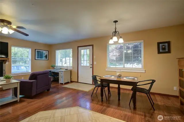 One spacious area for relaxing, dining, and entertaining.