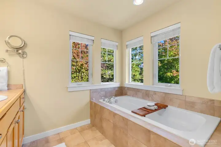 Primary w/ 2 walk-in closets, double vanities & soaking tub