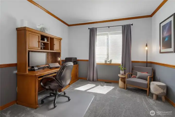 French doors lead to Den/office. Perfect for work from home or possible 5th bedroom.