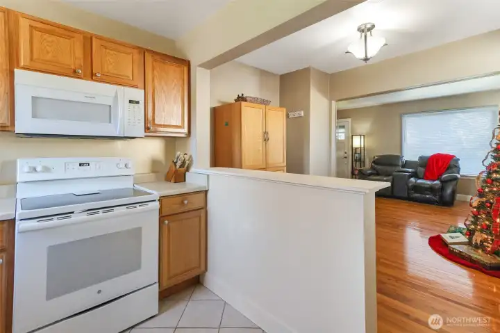 Kitchen looking into living area