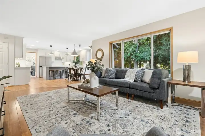 Angle looking back towards the kitchen and beautiful backyard views.