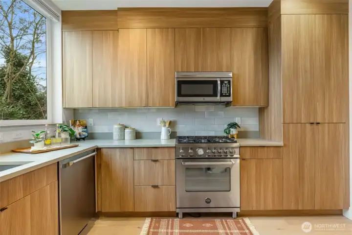 Spacious kitchen; great storage.