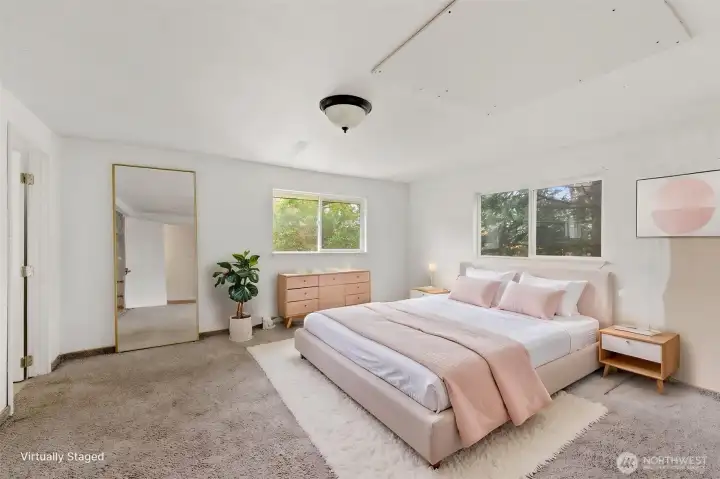 Primary Bedrooom virtually staged.