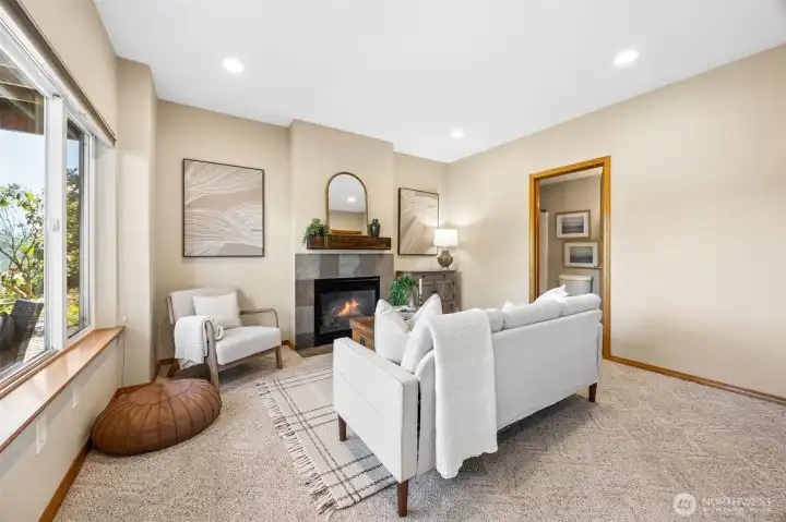 The lower level has its own living area.