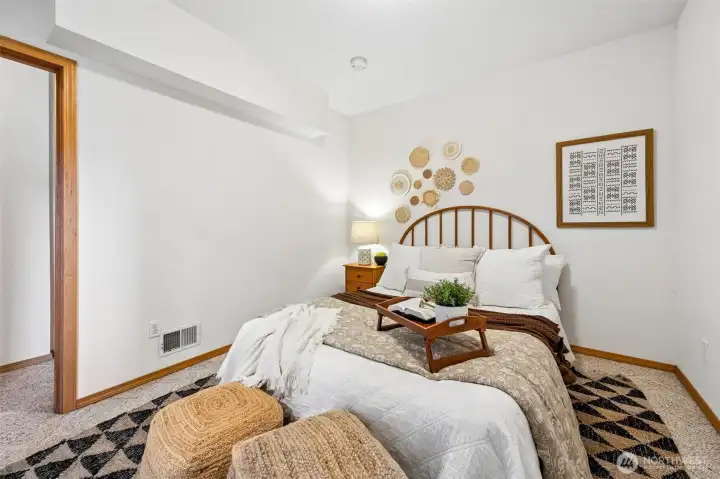 Bedroom in the lower level with large closet.