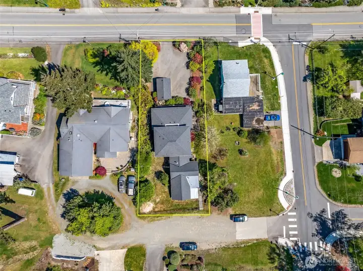 The home spans the width between Peacock Hill Ave and Prentice Ave.