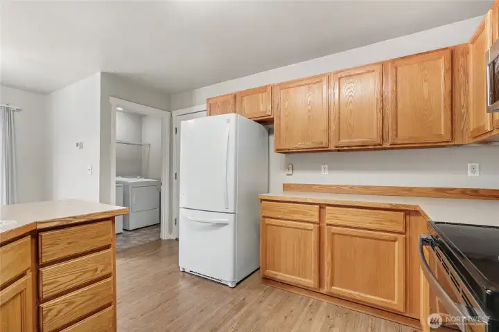 Laundry room with washer/dryer downstairs.