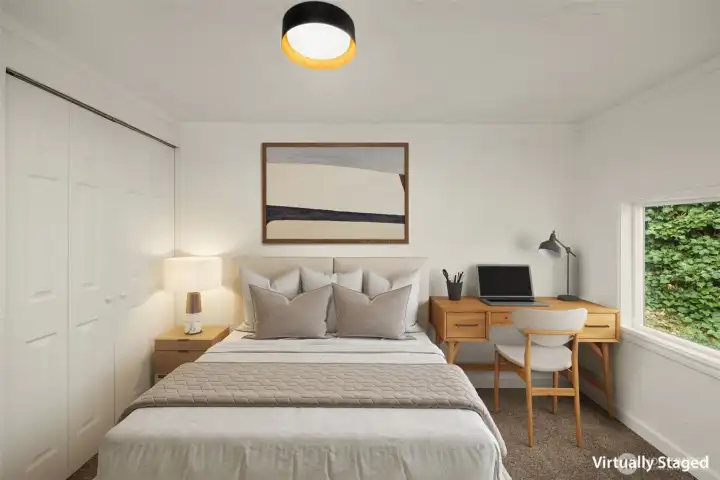 Virtually staged primary bedroom