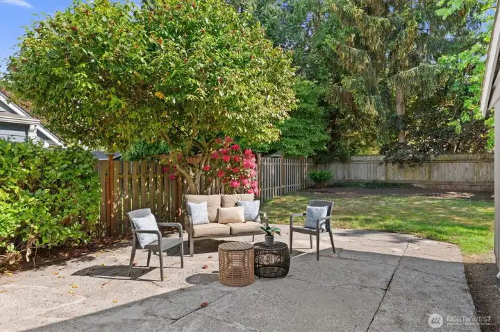 A peaceful spot to enjoy your private, flat backyard. A peaceful spot to enjoy your private, flat backyard.