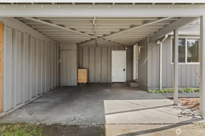 Your carport has some built in storage and the access to the kitchen & backyard Your carport has some built in storage and the access to the kitchen & backyard
