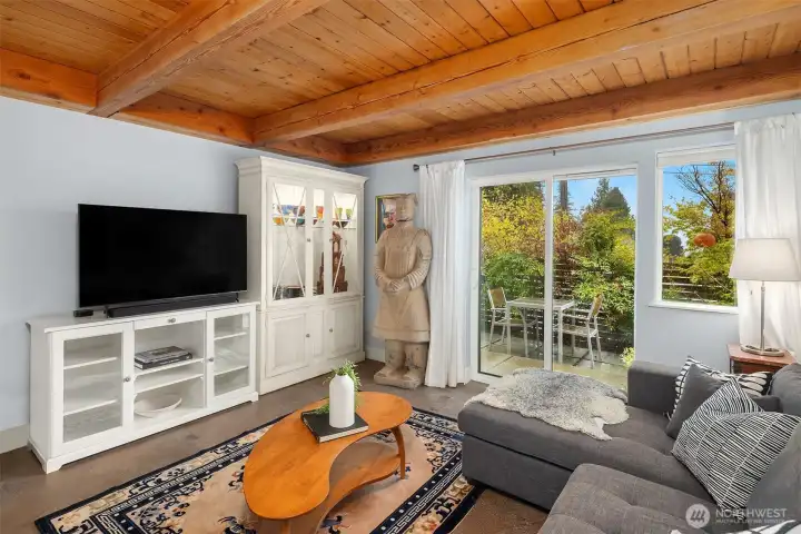 One of the 3 spacious bedrooms currently being used as a media room, with sliders to the private patio. One of the 3 spacious bedrooms currently being used as a media room, with sliders to the private patio.